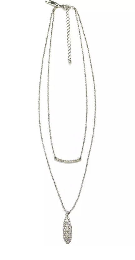 Inc Silver-Tone Crystal Bar and Drop Layered Pendant Necklace
