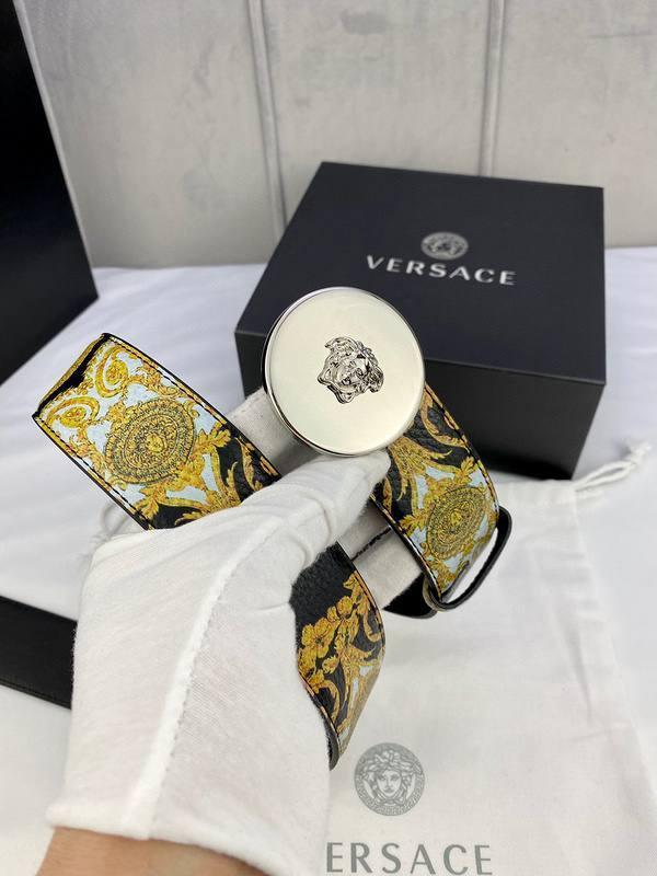 Versace MEDUSA BIGGIE ENAMEL LEATHER BELT