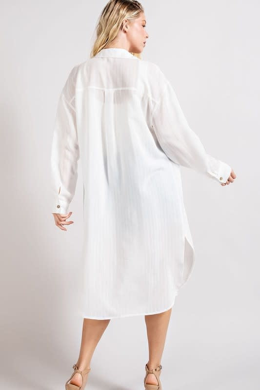 Button Down Long Jacket - White