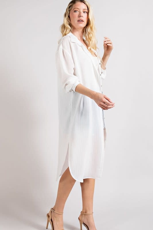 Button Down Long Jacket - White