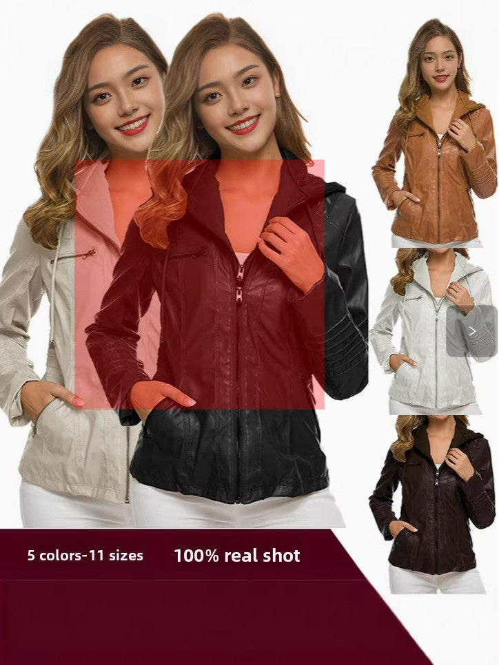 Womens PU Leather Motorcycle Jacket