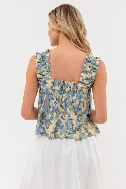 Daisy Water Color Tank Top - Sage Multi