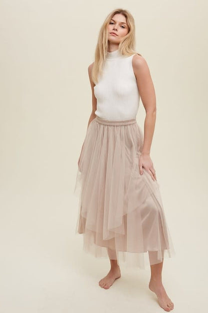 Ribbed Sweater Mock Neck Tank - Ivory
