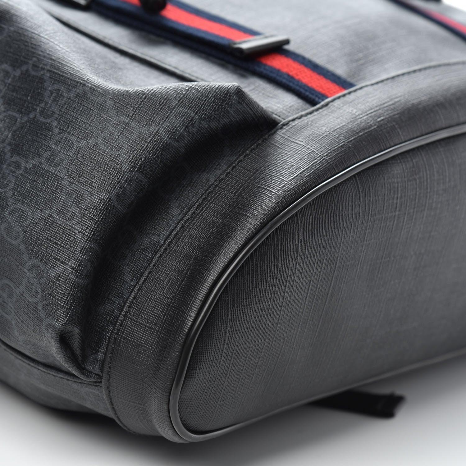 Gucci Soft GG Supreme Monogram Appia Calfskin Web Double Buckle Backpack Black