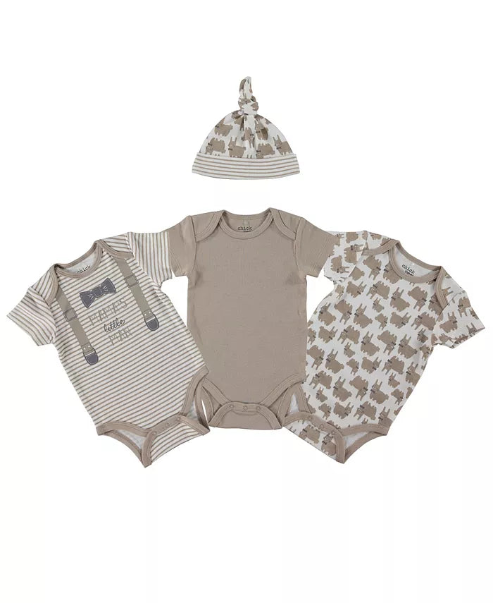 Chickpea Baby Boys 4-PC. Printed Cotton Bodysuits &amp; Hat Set