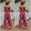 Sexy V neck Strap off the Shoulder Floral One Piece Trousers Multi Color Loose Backless Body Clothes