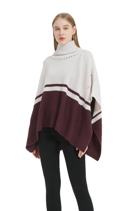 Save the Ocean Sustainable Color Block Pullover Turtleneck Poncho