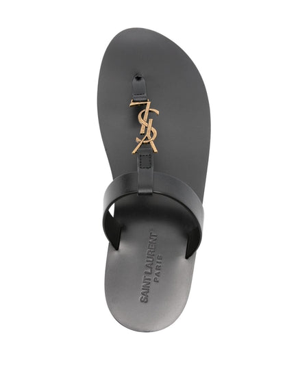 Saint Laurent Cassandre Leather Thong Sandals