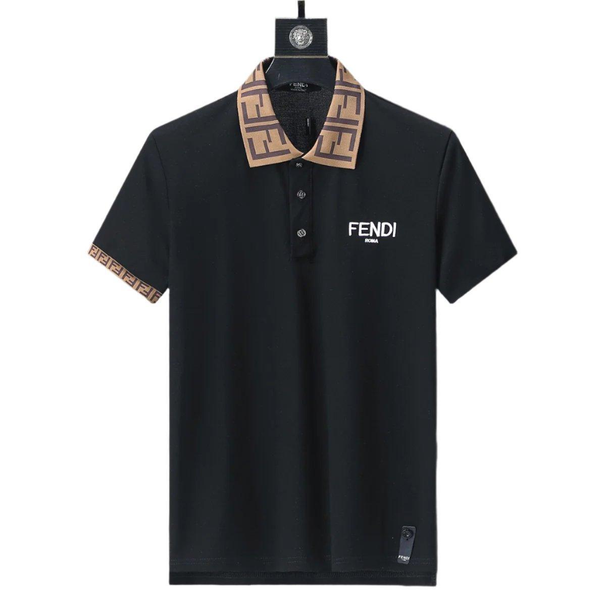 Fendi Black T-shirt with Collar