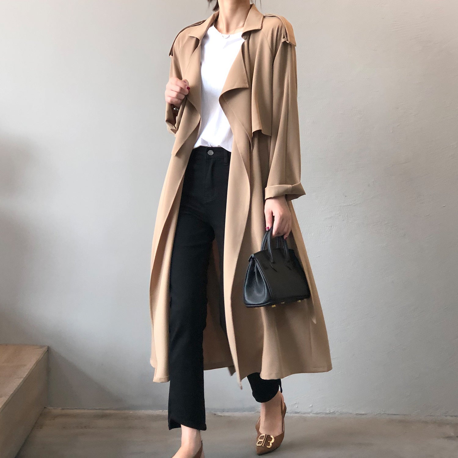 Herbst neue Mode eleganter langer Trenchcoat für Frauen Retro britischer Oversize-Mantel Damen