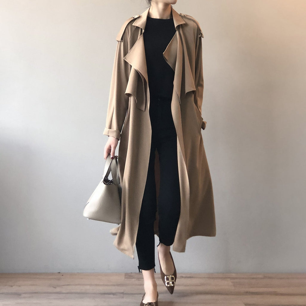 Herbst neue Mode eleganter langer Trenchcoat für Frauen Retro britischer Oversize-Mantel Damen
