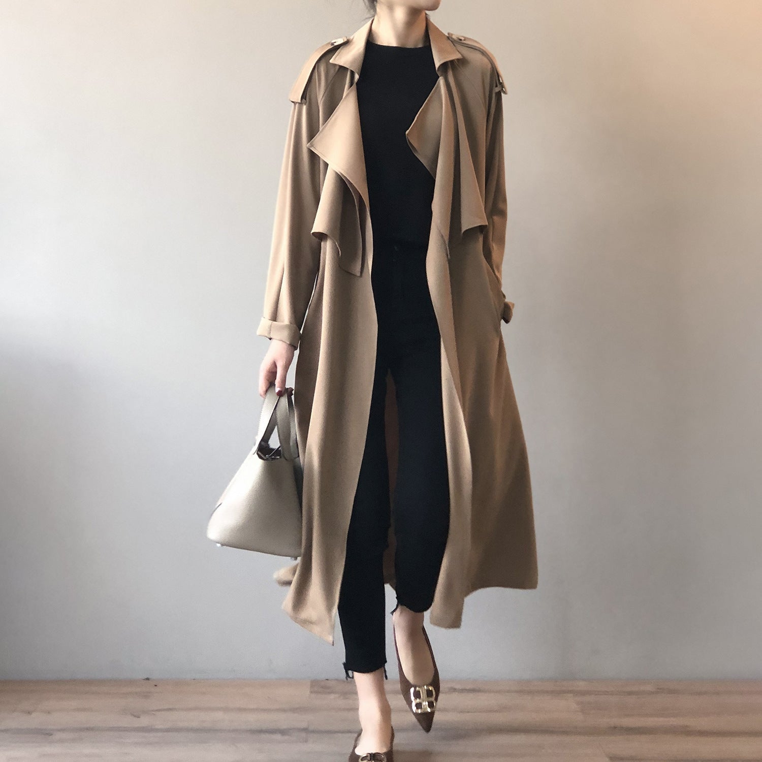 Herbst neue Mode eleganter langer Trenchcoat für Frauen Retro britischer Oversize-Mantel Damen