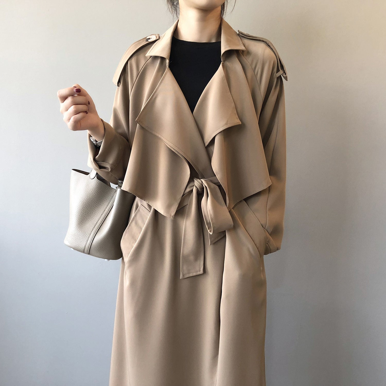 Herbst neue Mode eleganter langer Trenchcoat für Frauen Retro britischer Oversize-Mantel Damen
