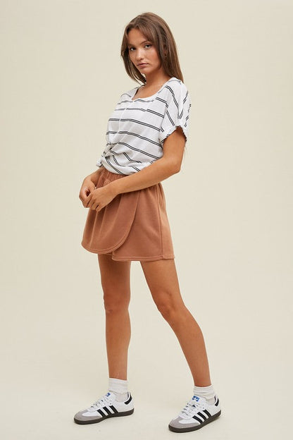 Striped Cotton Knit Top With Twist Cuff Detail - Ivory