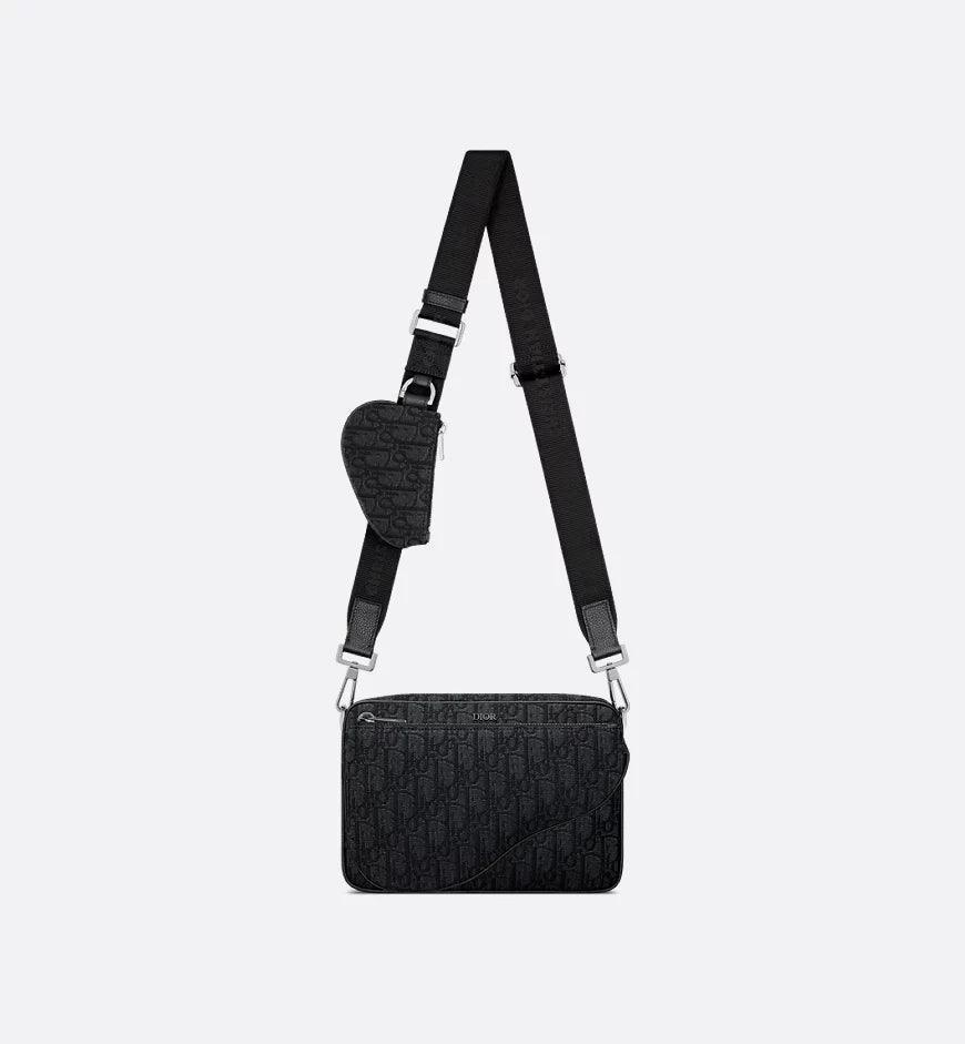 Dior Saddle Triple Pouch Beige and Black Dior Oblique Jacquard