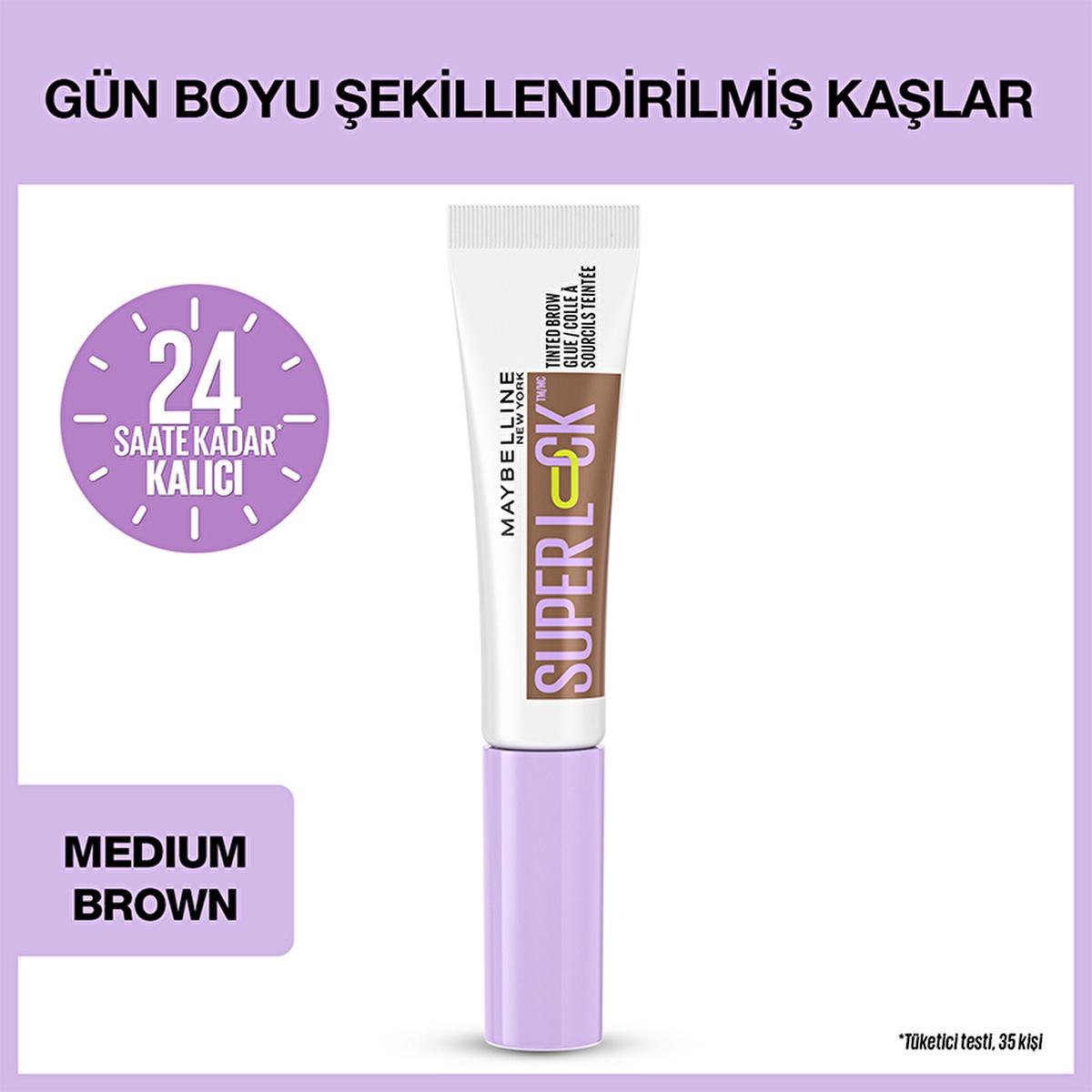 Maybelline Super Lock Medium Brown Brow Glue: 24H Lamination Effect, Tinted Eyebrow Mascara for Long-Lasting Shape &amp; Smudge-Proof Definition