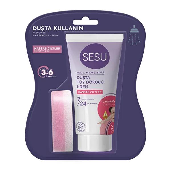 Sesu Hair Removal Cream: Painless Shower Hair Removal for Sensitive Skin with E Vitamin &amp; Aromaguard - 150ml