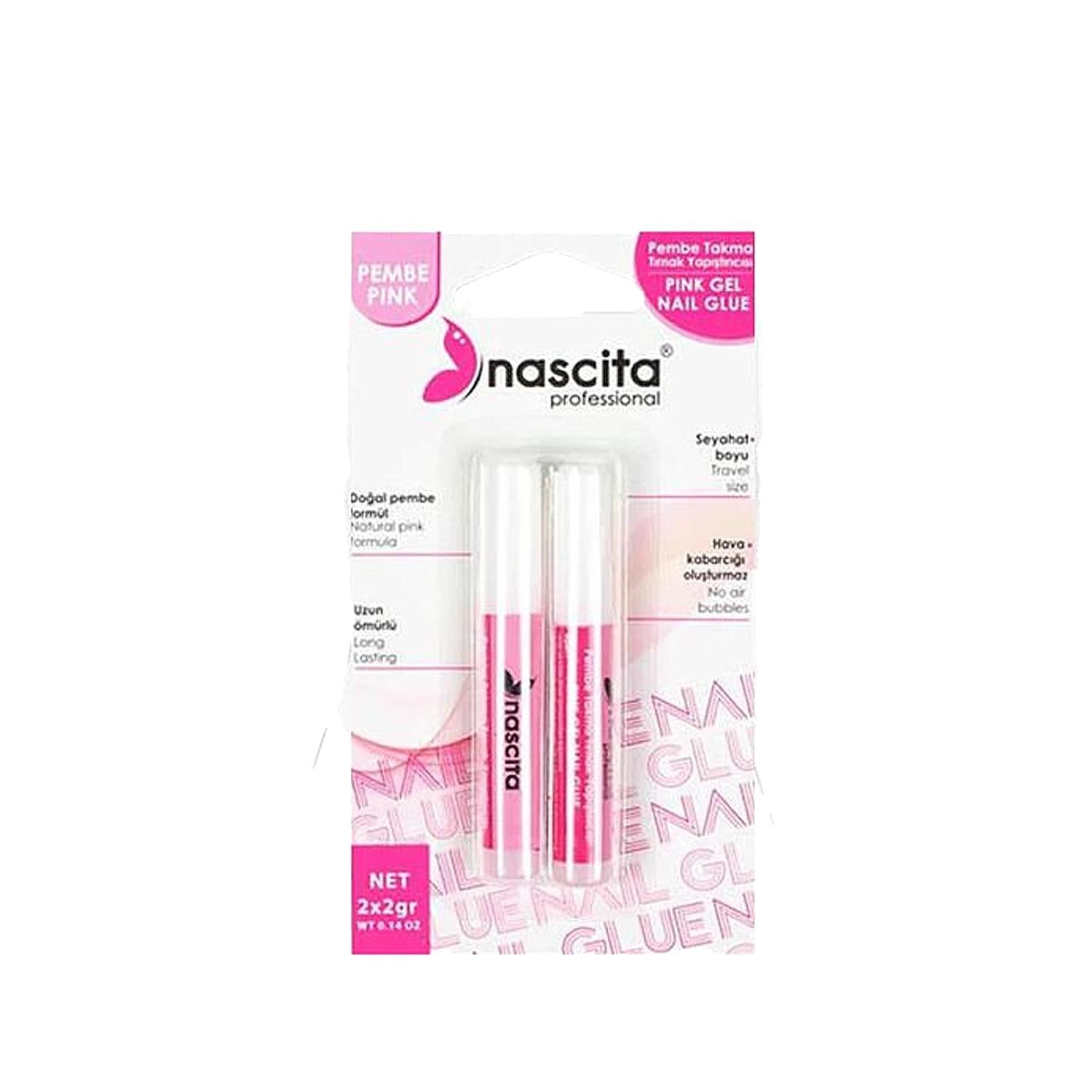 Nascita Nail Glue - Strong Artificial Nail Adhesive for Professional &amp; At-Home Use - 2x2g Pink