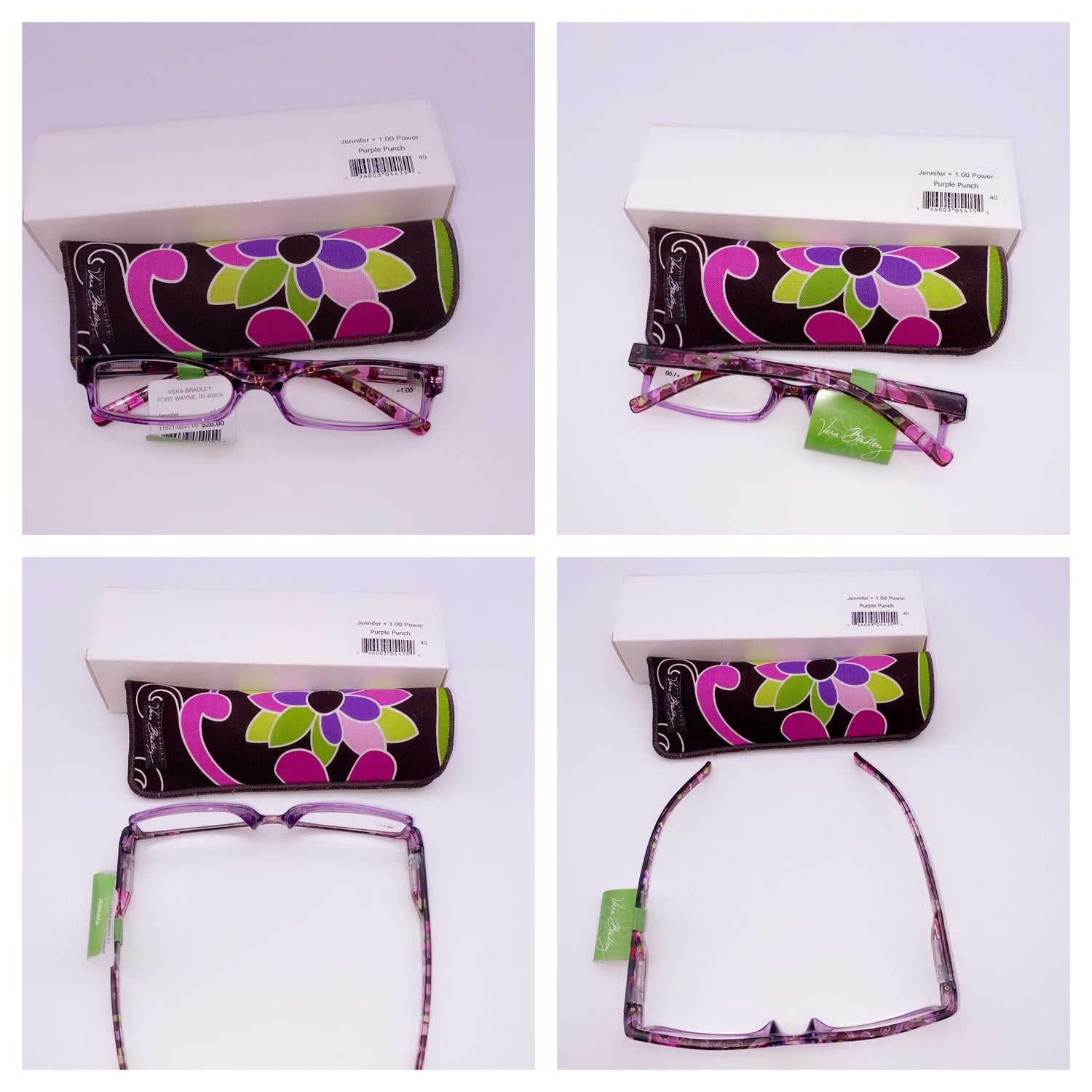 Vera Bradley Jennifer Eyeglasses  + 1.00 With  Power Purple Punch