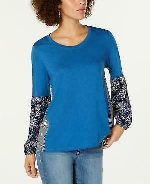 Style &amp; Co Mixed-Media Blouson-Sleeve Top