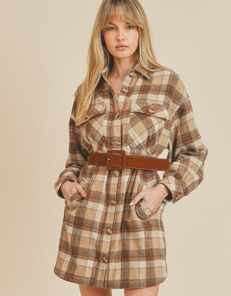 Benny Plaid Shirt Dress - Beige