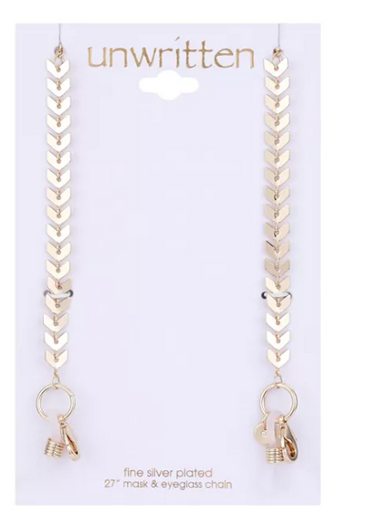 Unwritten Gold Flash Plated Leaf Design 27in Glasses or Face Mask Chain