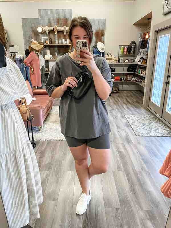 Two Piece Cotton Top &amp; Shorts Set - Charcoal