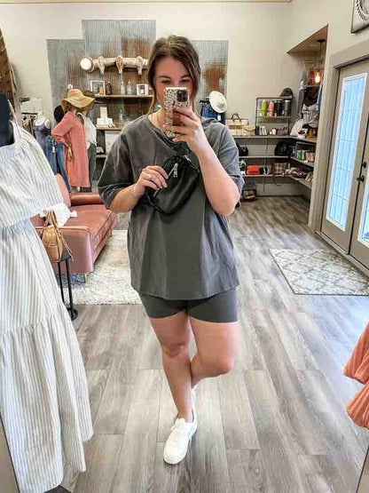 Two Piece Cotton Top &amp; Shorts Set - Charcoal