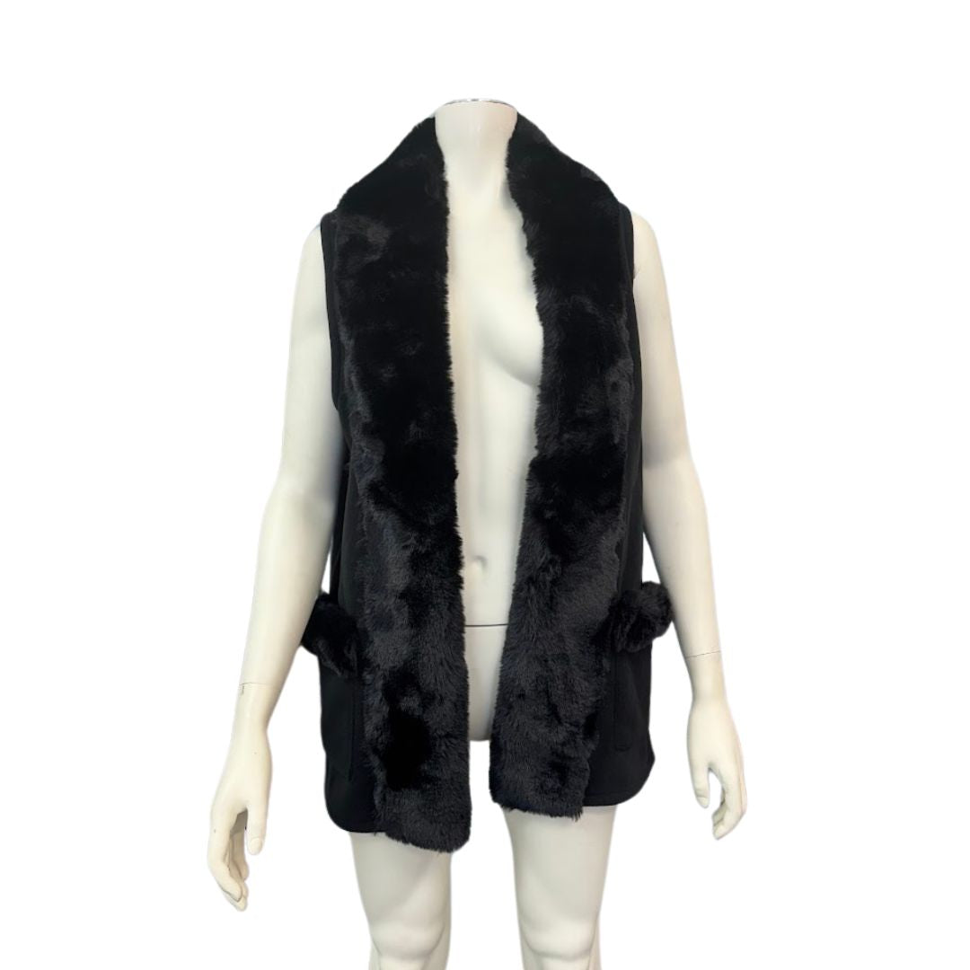 MARTHA STEWART Faux Fur Fleece Vest, Size Medium