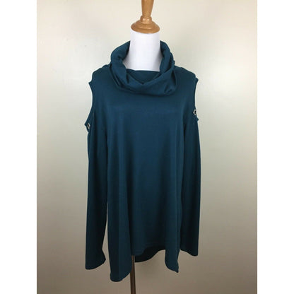 Belldini Womens Cut Out Sleeve Back Cowl Neck Shirt, 2X