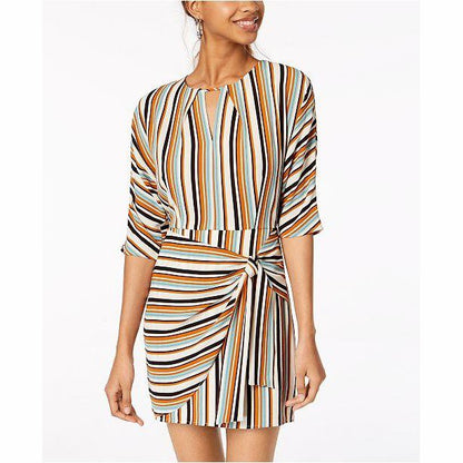 Emerald Sundae Juniors Striped Tie-Side Wrap Dress, Size Medium