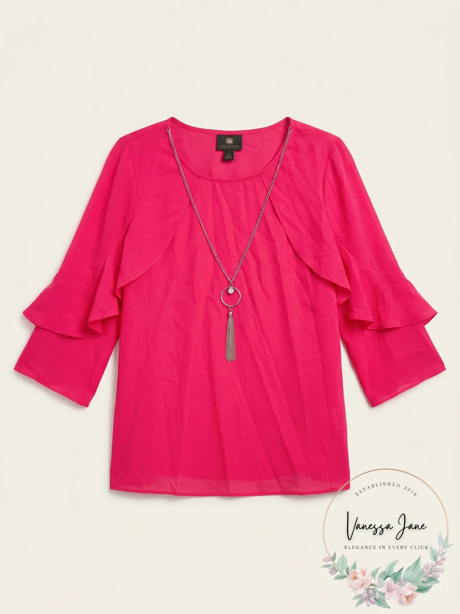 Jm Collection Petite Ruffle-Sleeve Necklace Blouse,Size Petite Large