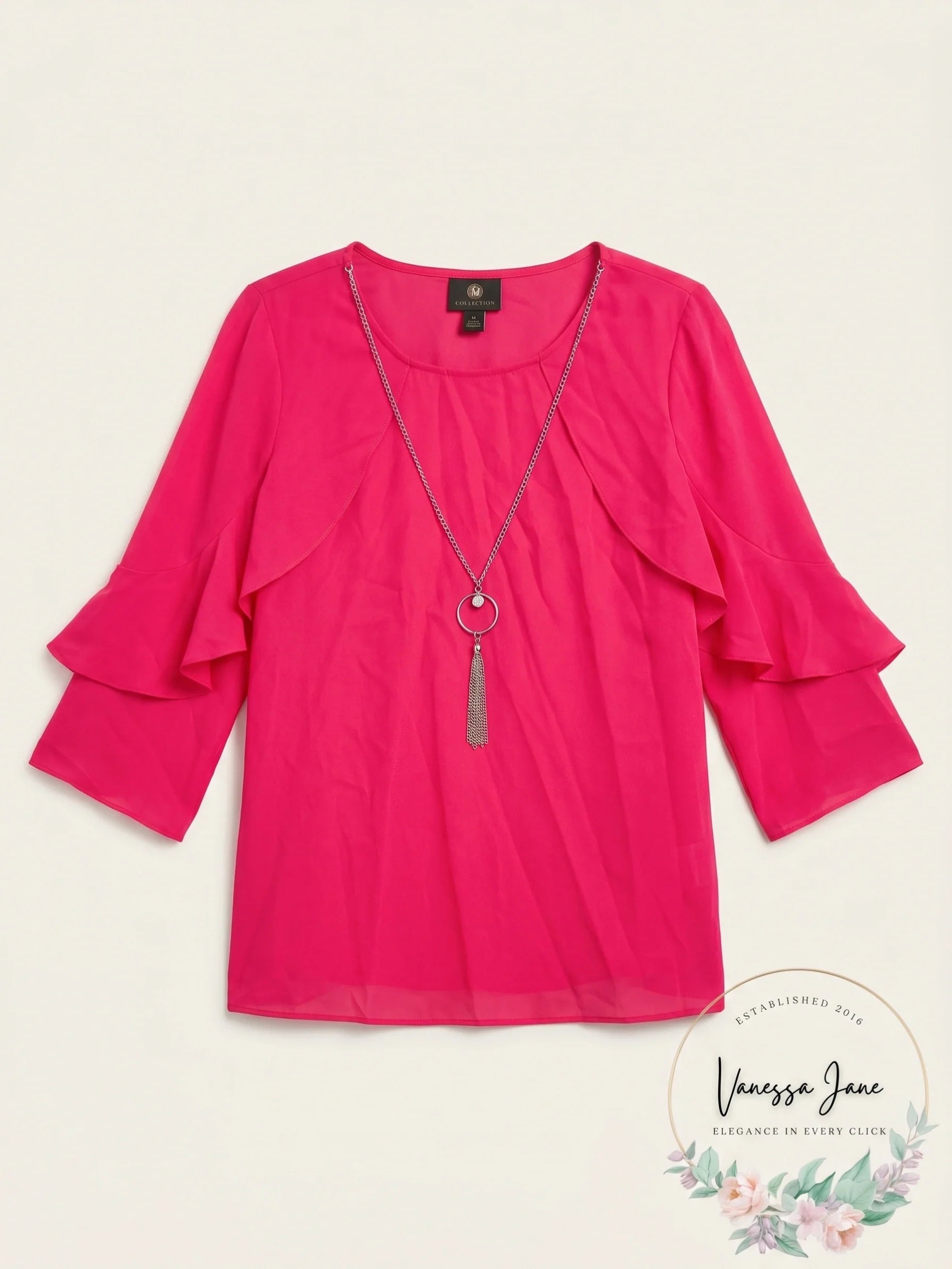 Jm Collection Petite Ruffle-Sleeve Necklace Blouse,Size Petite Large