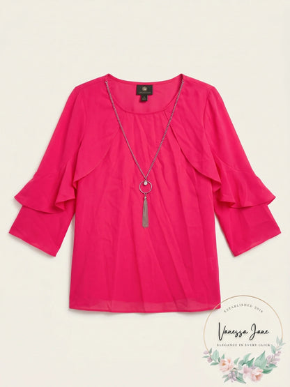 Jm Collection Petite Ruffle-Sleeve Necklace Blouse,Size Petite Large