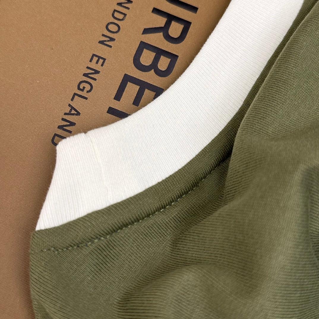 Burberry Green &amp; White T-Shirt Without Collar - Premium Cotton Comfort