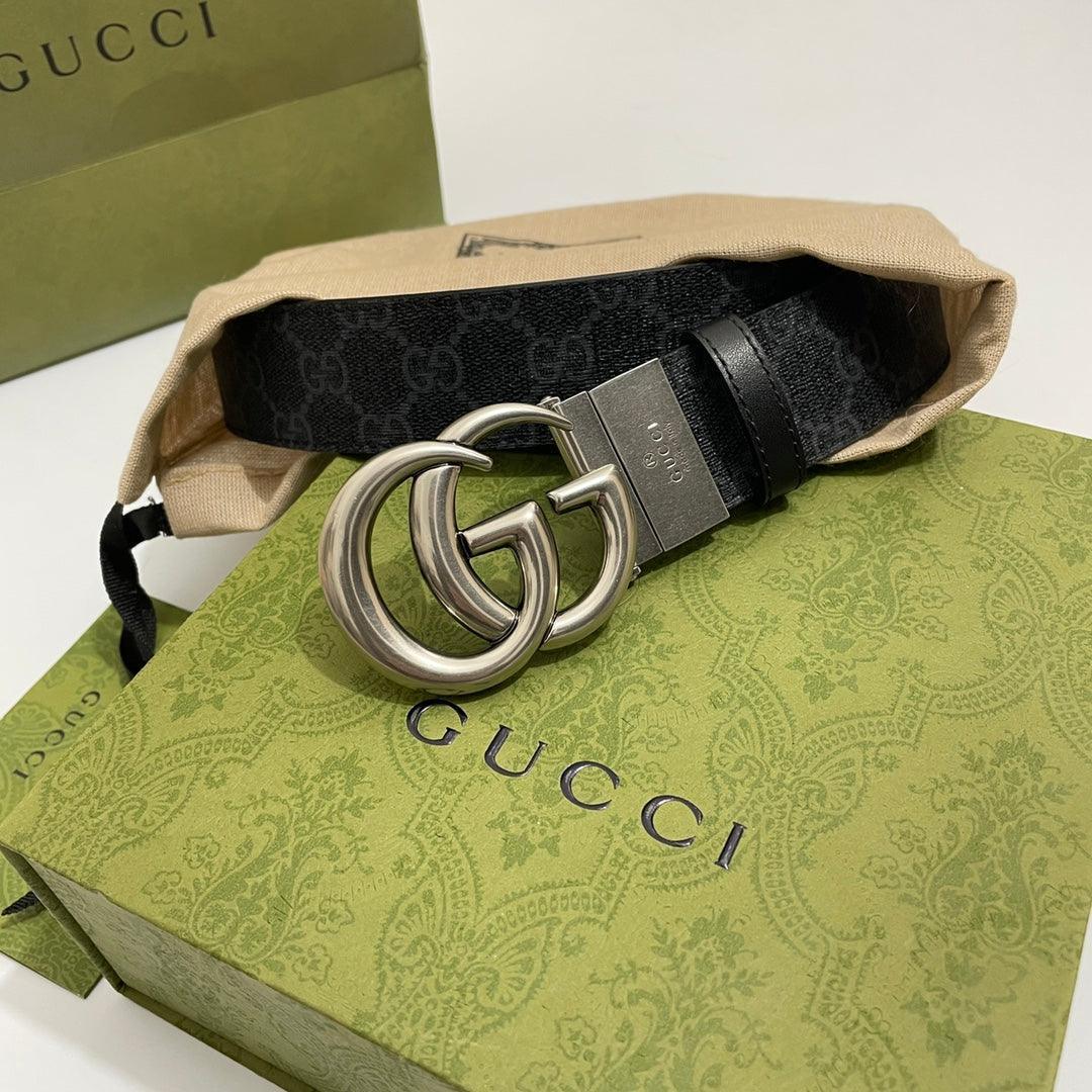 GUCCI Embellished coated-canvas and leather belt &