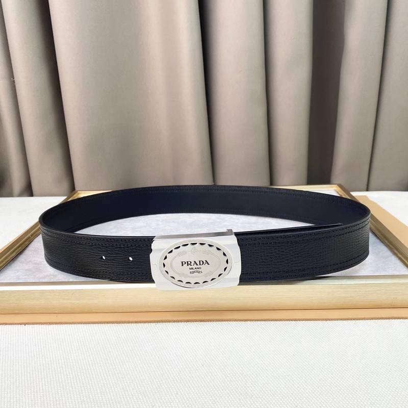 Prada Leather Belt Brushed Silver Buckle &
