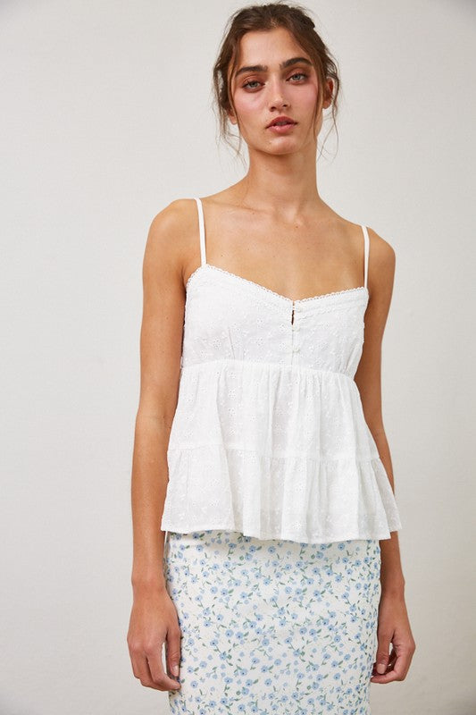 Eyelet Lace Trim Cami Top