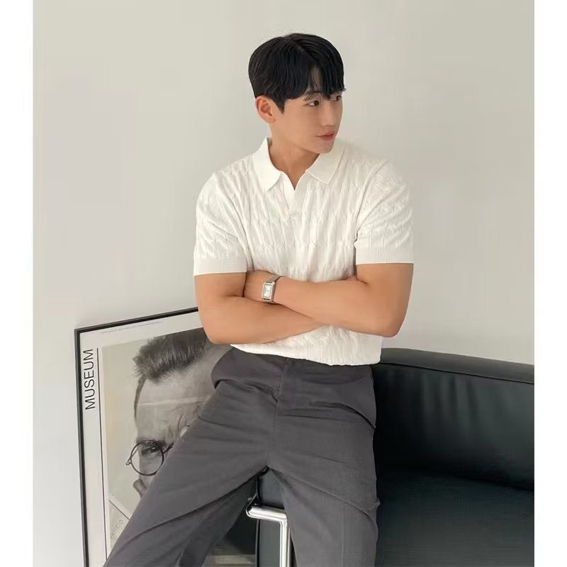 Mens Knitted Short Sleeve Polo Shirt