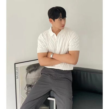 Mens Knitted Short Sleeve Polo Shirt