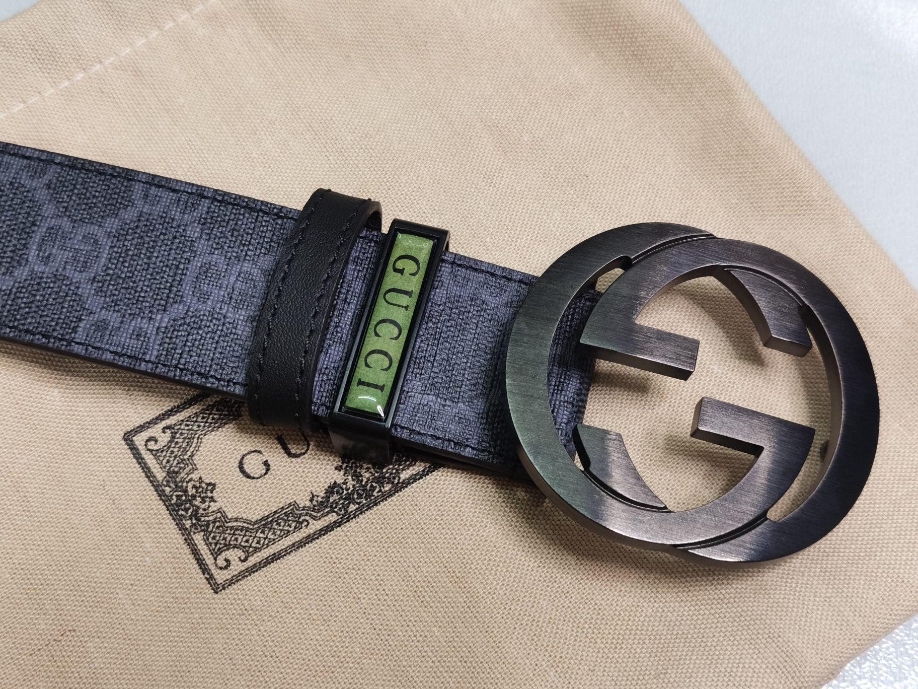 GUCCI Embellished coated-canvas and leather belt