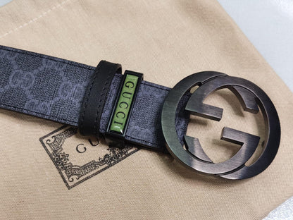 GUCCI Embellished coated-canvas and leather belt