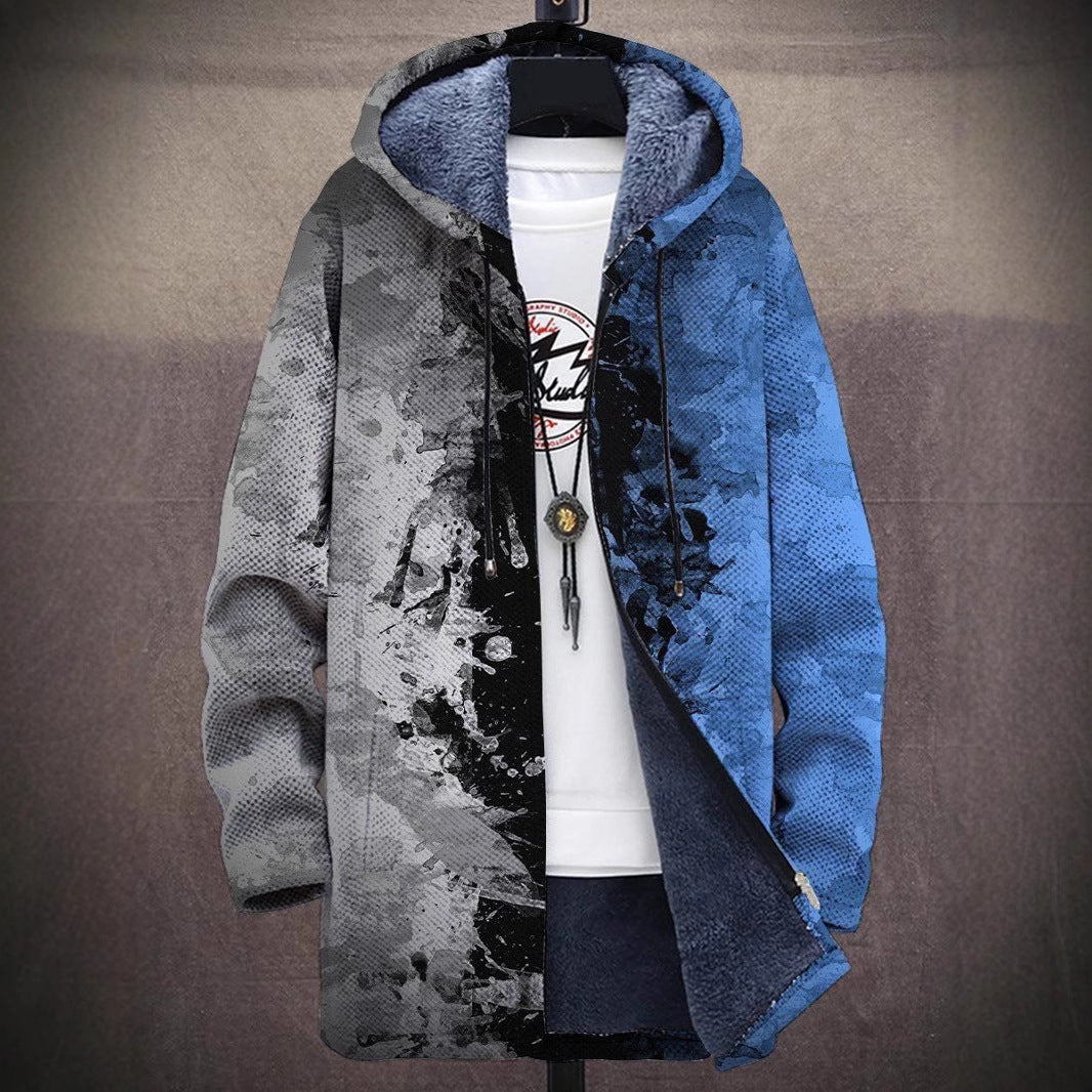 Mens Digital Print Hooded Fleece Coat