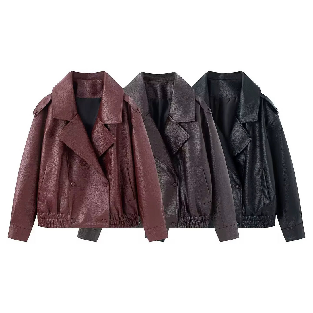 Detachable Fur Collar Faux Leather Jacket