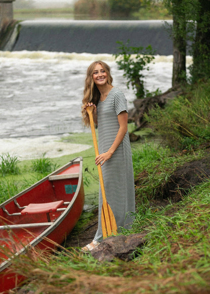 Jane Teal Stripe T-shirt Maxi Dress: S