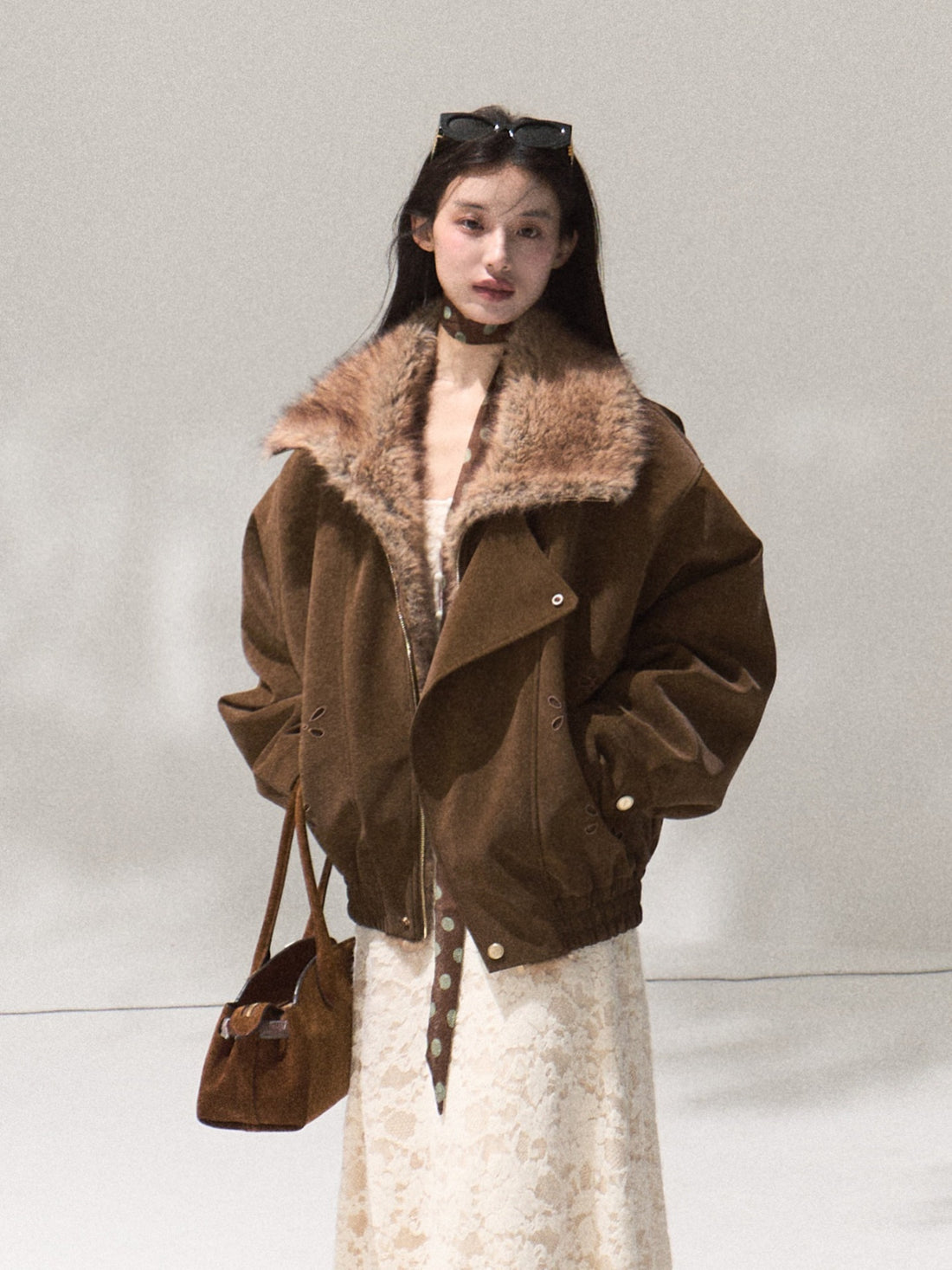 Womens Faux Fur Collar Winter Coat