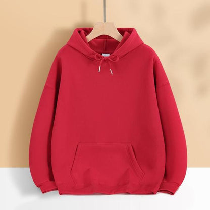 Mens Womens Drop Shoulder Hoodie Casual Fleece Lined Solid Color Sweatshirt