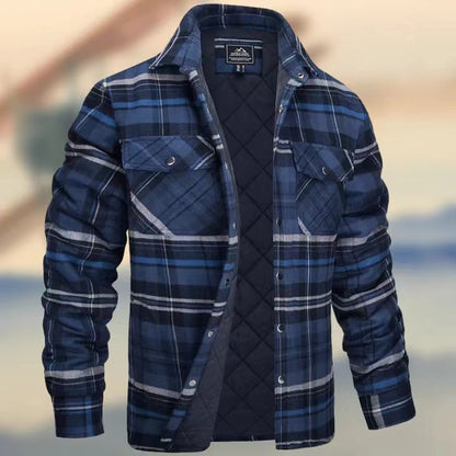 Mens Thickened Plaid Hooded Cotton Coat Long Sleeve Zipper Shirt Jacket