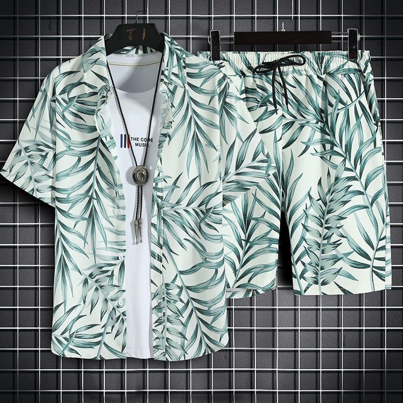 Mens Quick Dry Floral Shirt and Shorts Set