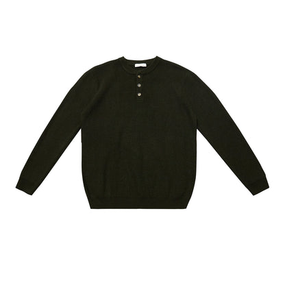 Ribbed Henley Collar Knit Sweater